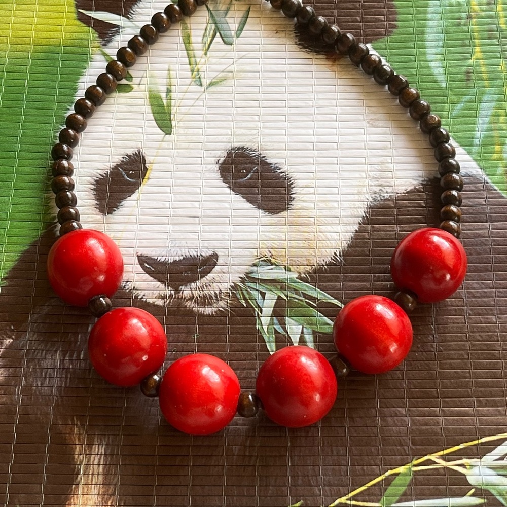 Wood Ball Necklace with Smaller Wooden Beads